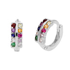 Boucles d'oreilles créoles en argent sterling avec zircones cubiques arc-en-ciel de 13 mm
