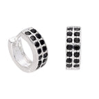 Boucles d'oreilles créoles Huggie 12 mm en argent sterling avec zircones cubiques noirs