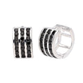 Boucles d'oreilles Huggie en argent sterling avec triple zircone noire de 13 mm