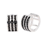 Boucles d'oreilles Huggie en argent sterling avec triple zircone noire de 13 mm