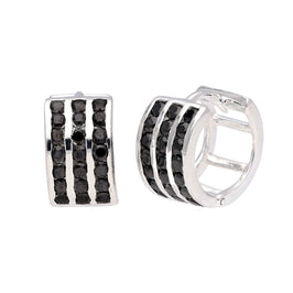Boucles d'oreilles Huggie en argent sterling avec triple zircone noire de 13 mm