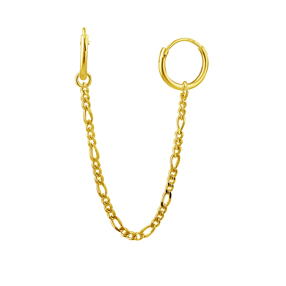 Boucles d'oreilles créoles doubles en argent sterling plaqué or avec chaîne Figaro