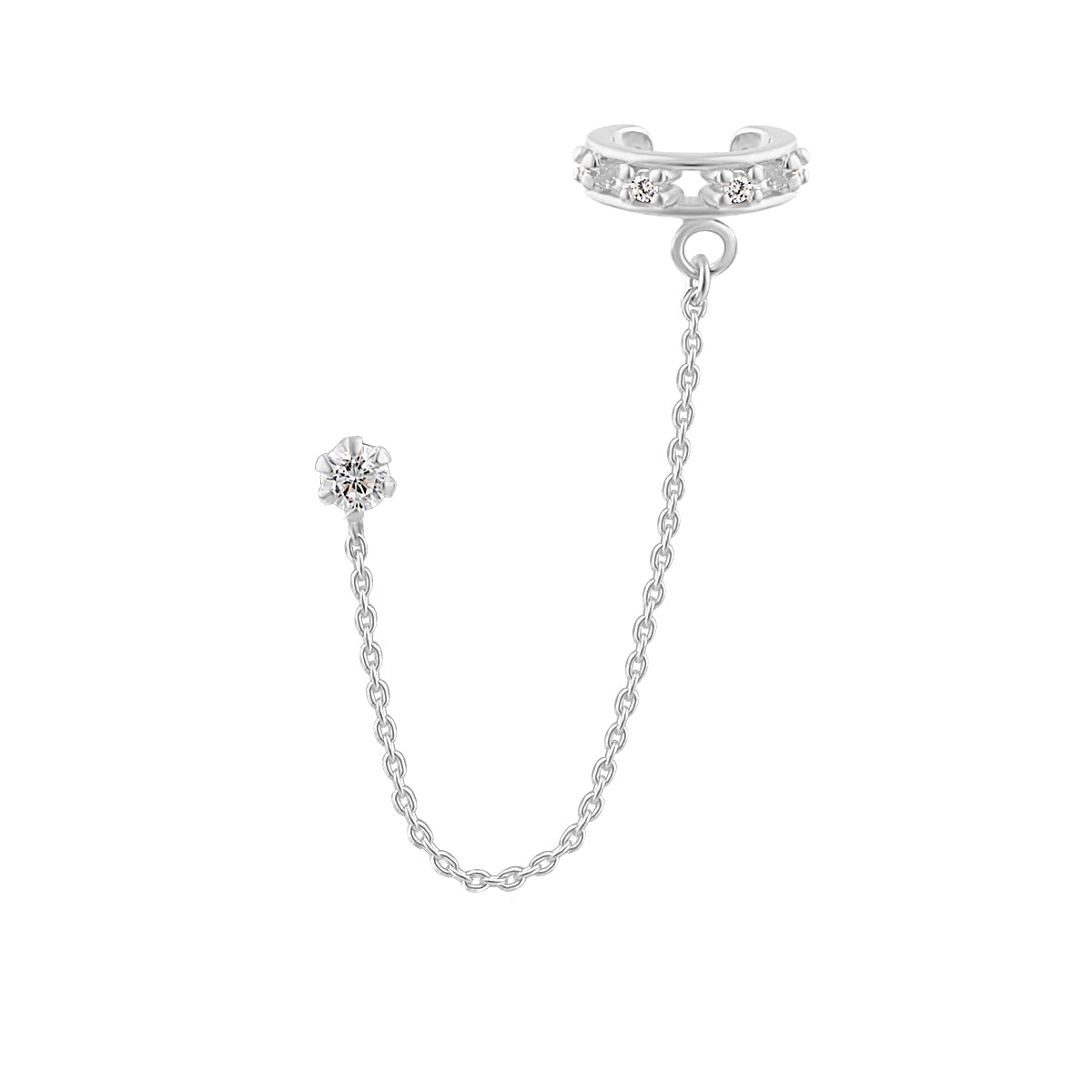 Boucle d'oreille à tige en argent sterling avec chaîne en oxyde de zirconium