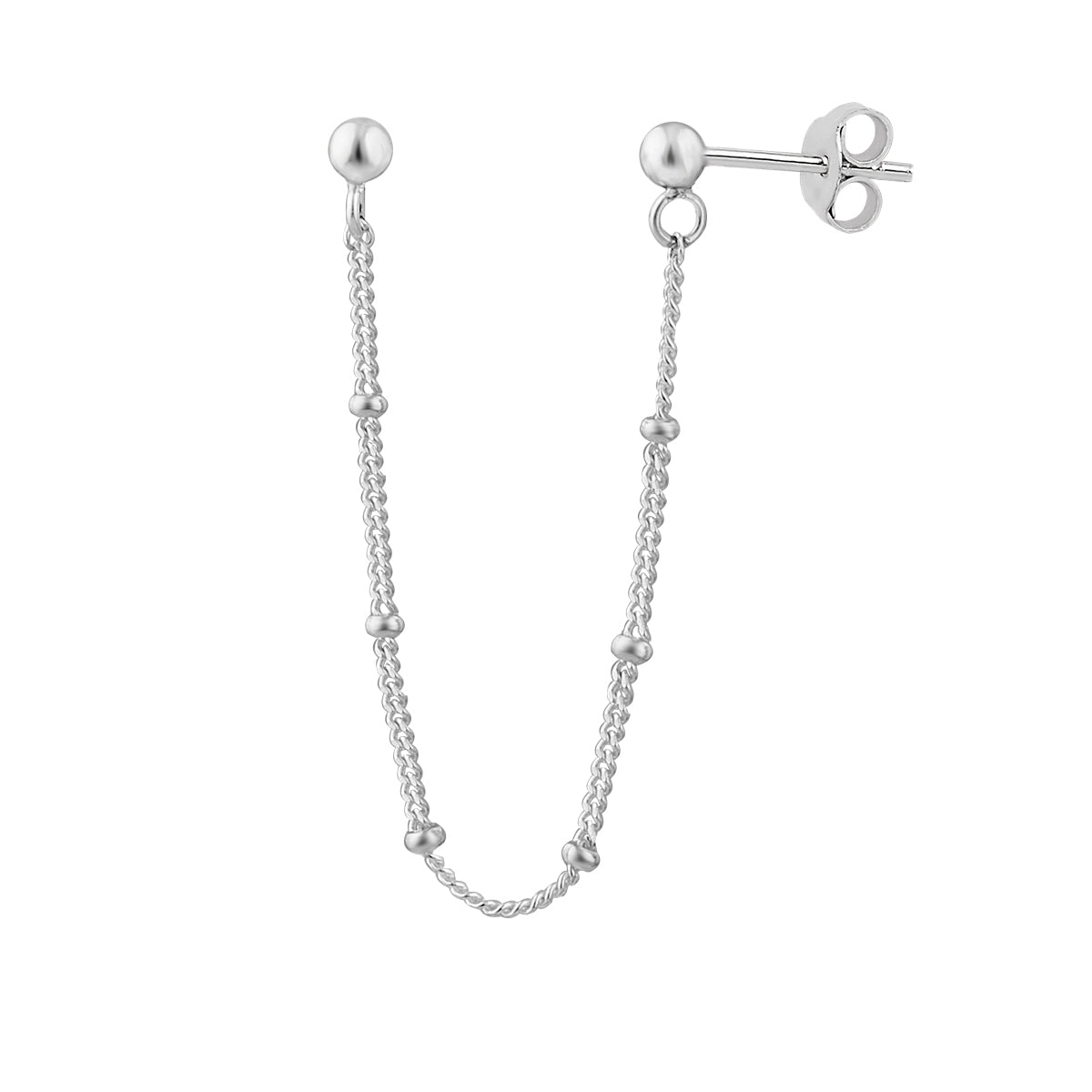 Boucle d'oreille à double boule en argent sterling avec chaîne à pompon