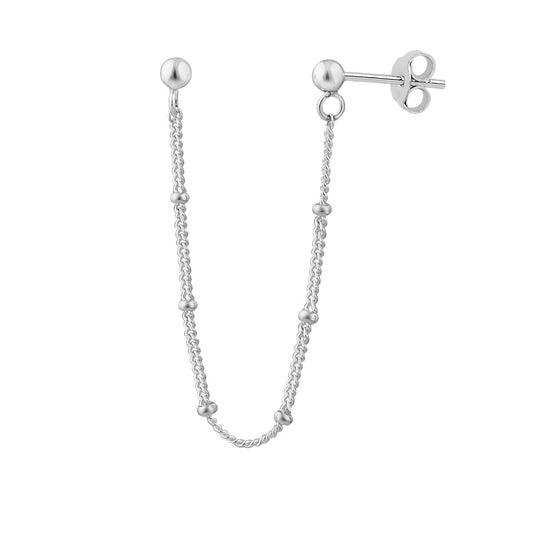 Boucle d'oreille à double boule en argent sterling avec chaîne à pompon