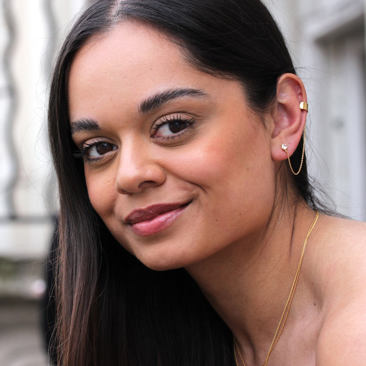 Boucle d'oreille à tige en argent sterling plaqué or avec zircone cubique