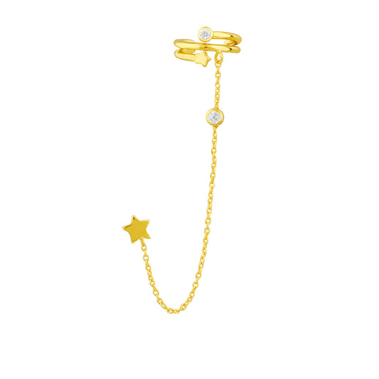 Boucles d'oreilles à tige en argent sterling plaqué or avec chaîne étoile filante