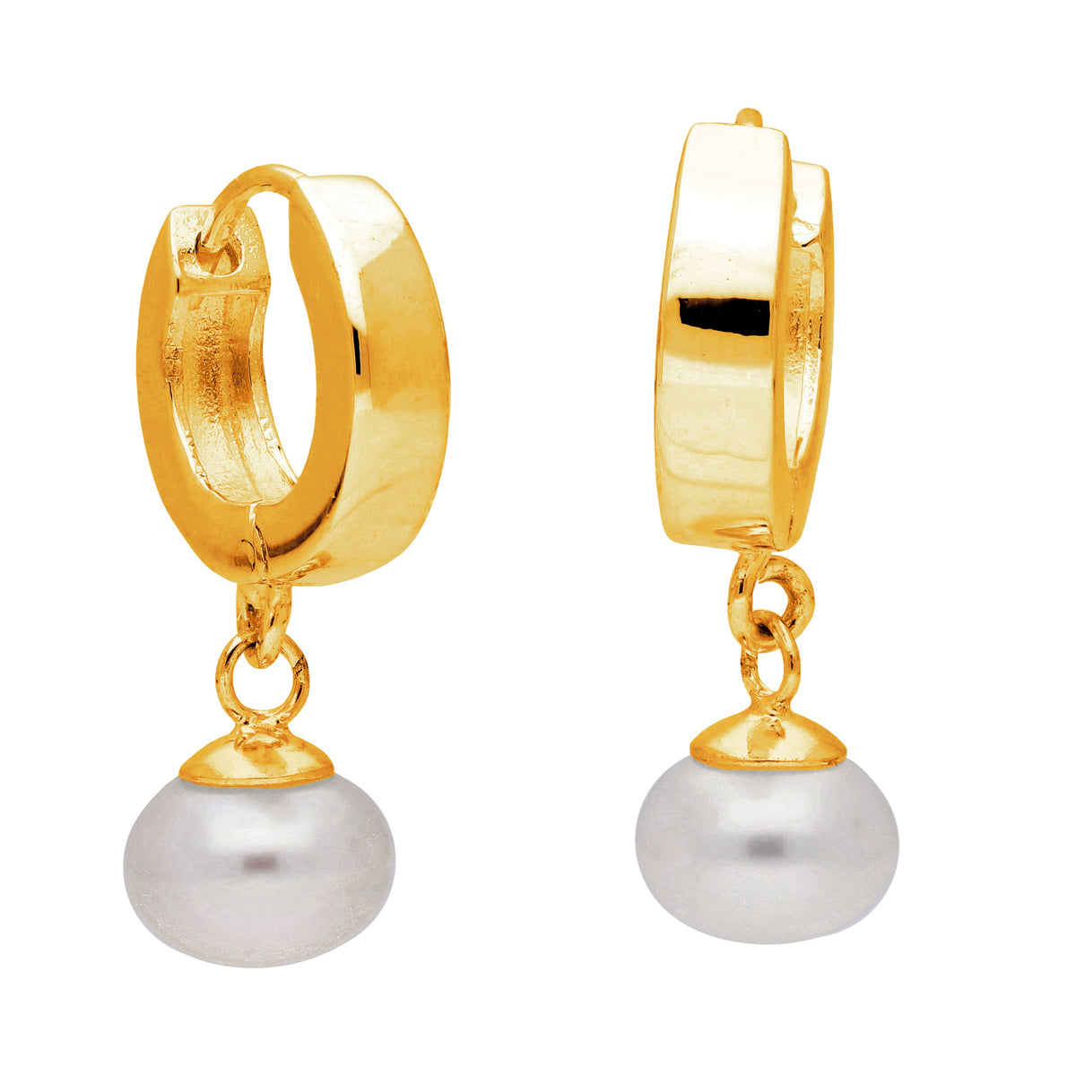 Boucles d'oreilles créoles en argent sterling plaqué or avec perles de 14 mm