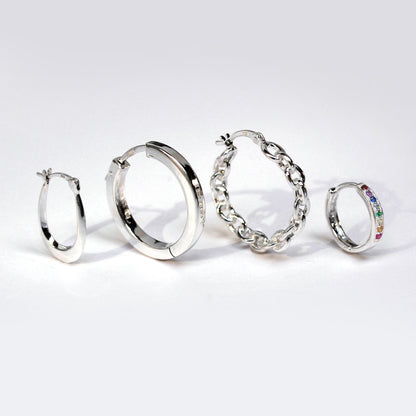 Boucles d'oreilles créoles à bouton-poussoir en argent sterling de 25 mm avec tube carré