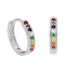 Boucles d'oreilles créoles en argent sterling avec pavé de zircones cubiques arc-en-ciel de 15 mm