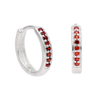 Boucles d'oreilles créoles en argent sterling avec grenat et zircones cubiques pavées de 15 mm