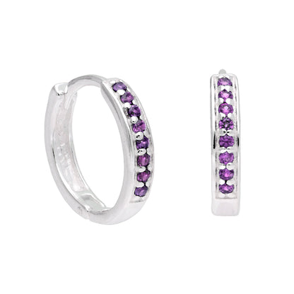 Boucles d'oreilles créoles en argent sterling avec améthyste et zircone cubique pavées de 15 mm