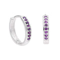 Boucles d'oreilles créoles en argent sterling avec améthyste et zircone cubique pavées de 15 mm
