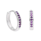 Boucles d'oreilles créoles en argent sterling avec améthyste et zircone cubique pavées de 15 mm