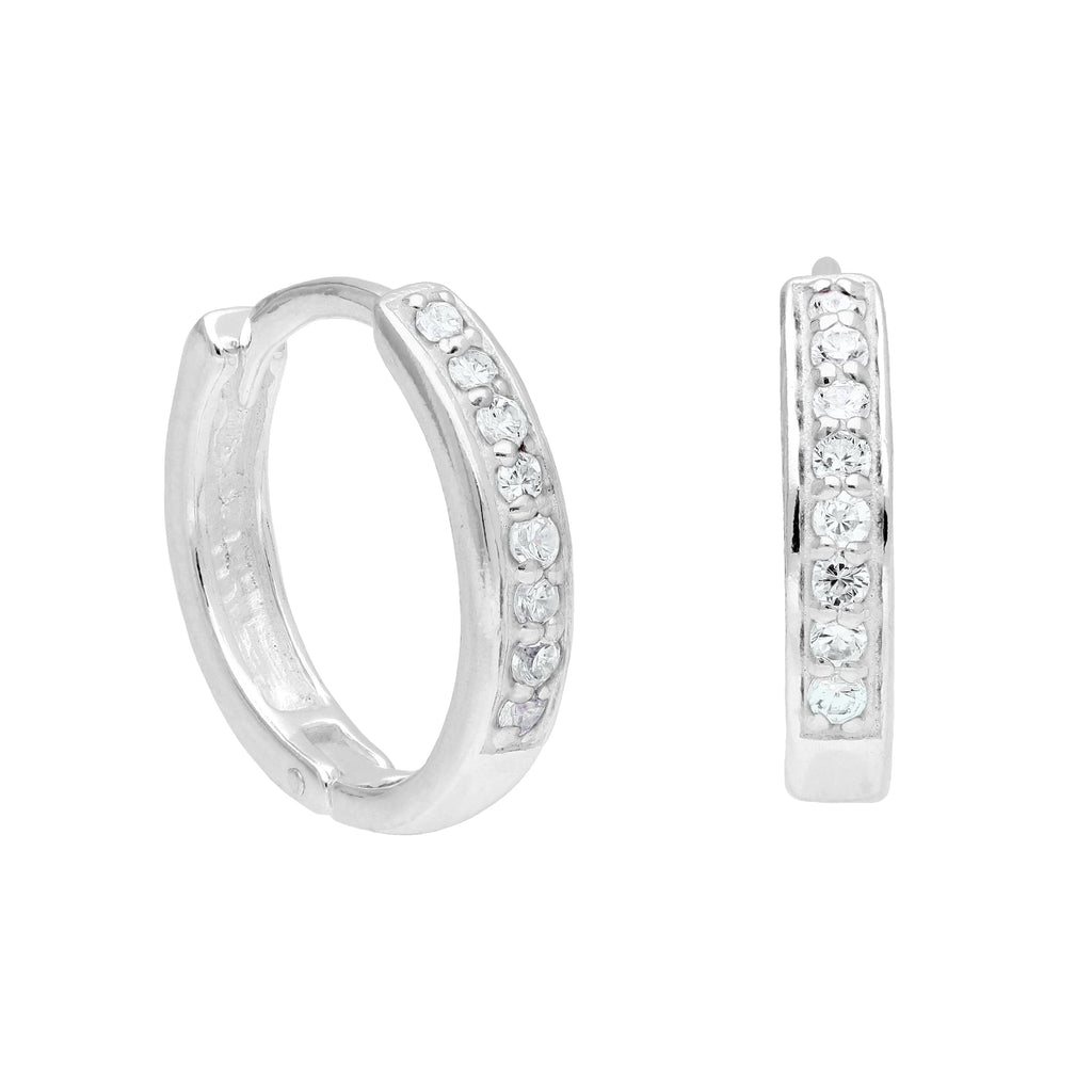 Boucles d'oreilles créoles en argent sterling avec pavé de zircones cubiques aigue-marine de 15 mm