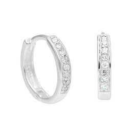 Boucles d'oreilles créoles en argent sterling avec pavé de zircones cubiques aigue-marine de 15 mm