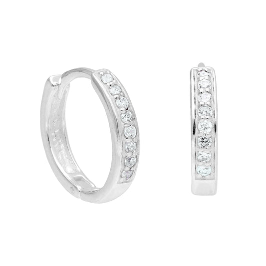 Boucles d'oreilles créoles en argent sterling avec pavé de zircones cubiques aigue-marine de 15 mm