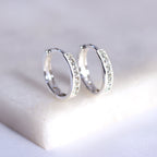 Boucles d'oreilles créoles en argent sterling avec pavé de zircones cubiques aigue-marine de 15 mm