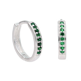 Boucles d'oreilles créoles en argent sterling avec émeraude et zircone cubique pavées de 15 mm