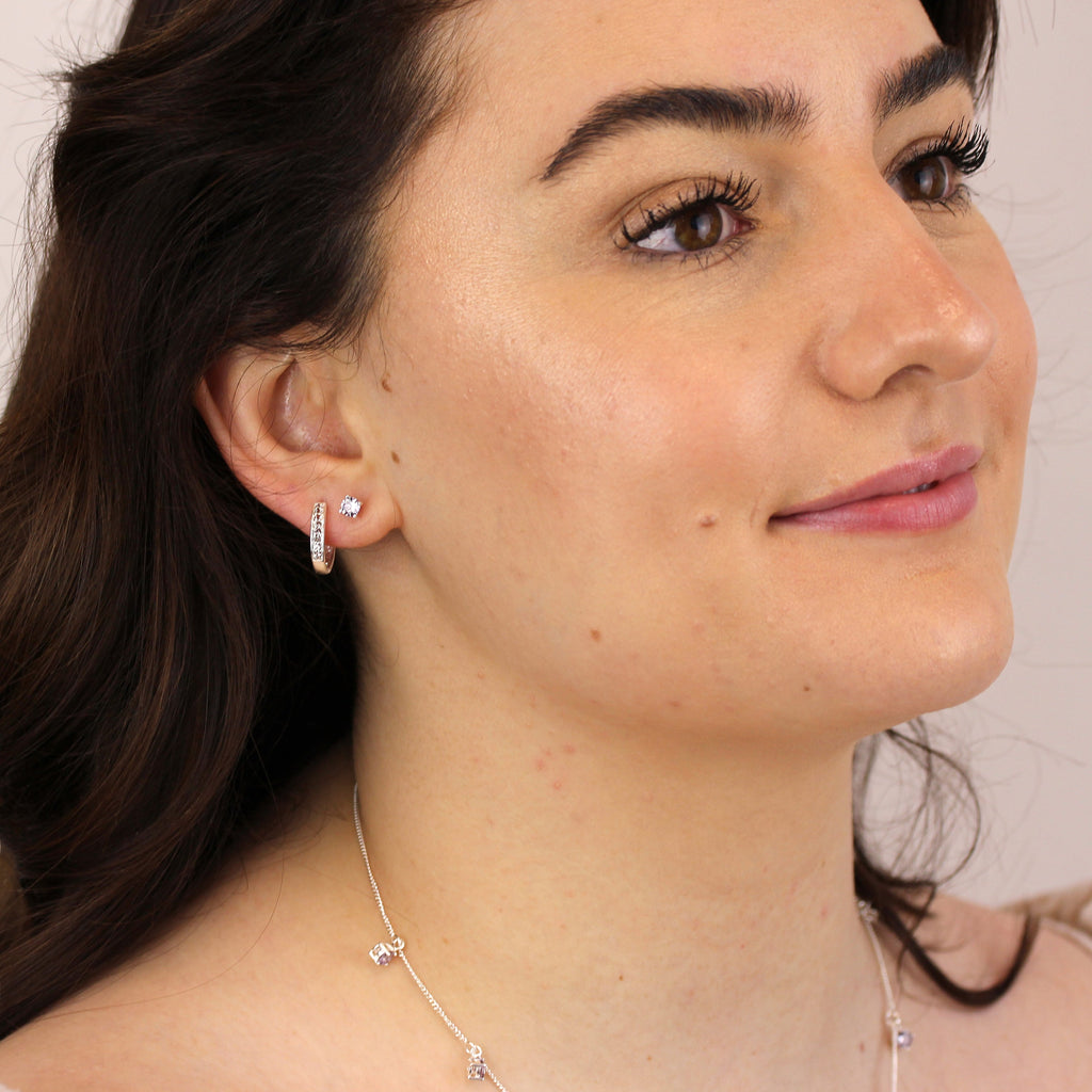 Boucles d'oreilles créoles en argent sterling avec pavé d'alexandrite et zircone cubique de 15 mm