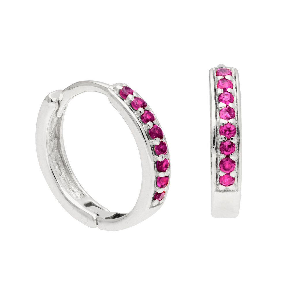 Boucles d'oreilles créoles en argent sterling avec rubis et zircones cubiques pavées de 15 mm