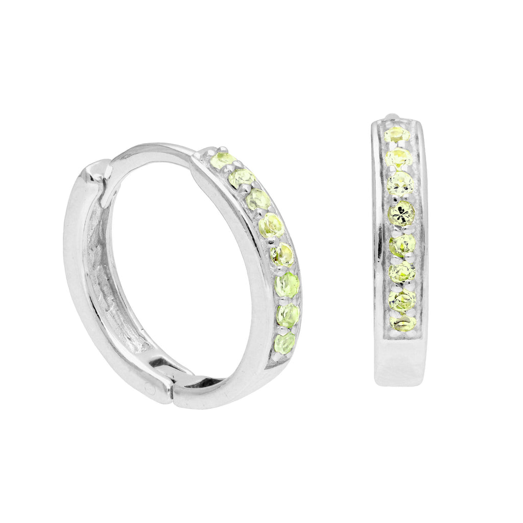 Boucles d'oreilles créoles en argent sterling avec péridot et zircones cubiques pavées de 15 mm