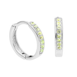 Boucles d'oreilles créoles en argent sterling avec péridot et zircones cubiques pavées de 15 mm
