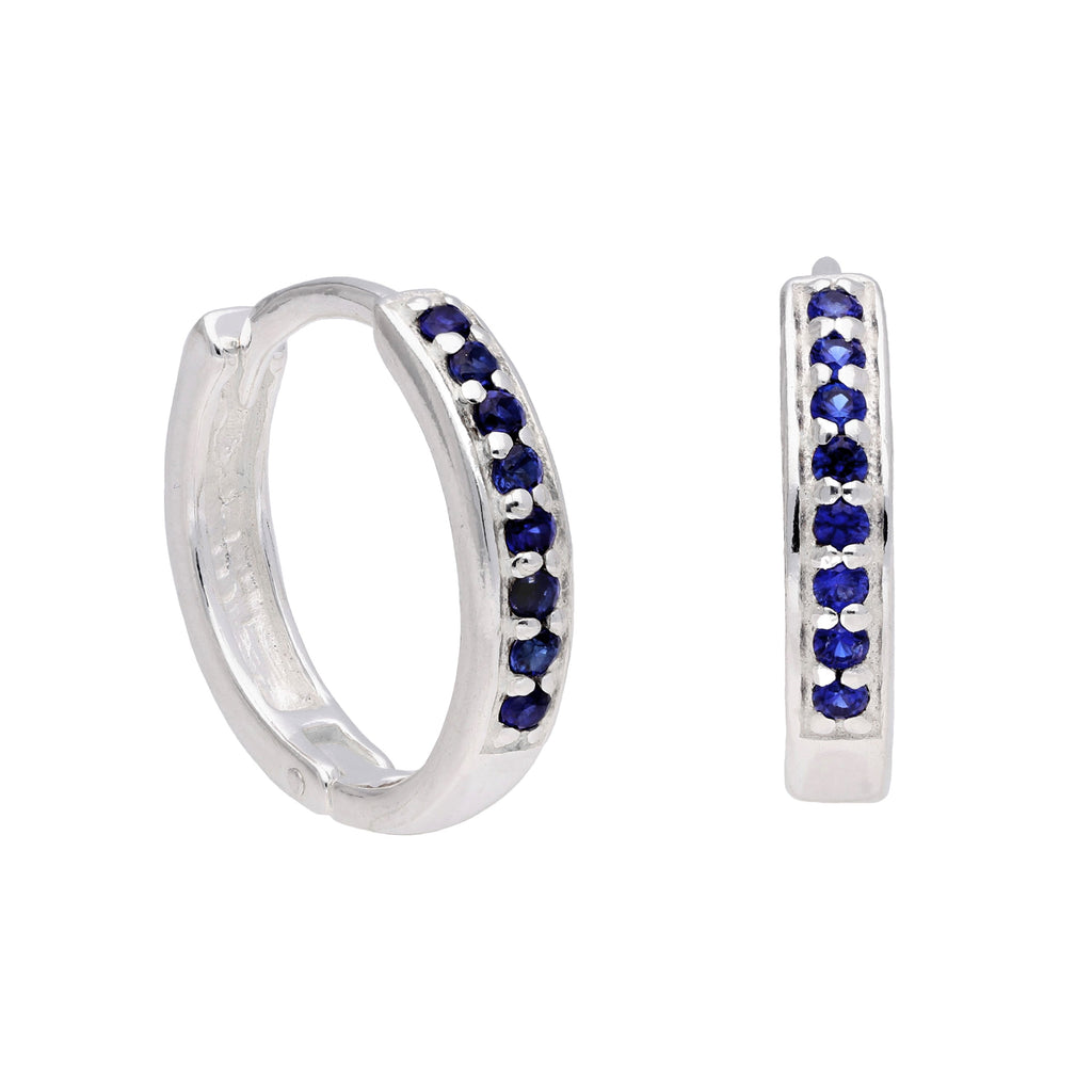 Boucles d'oreilles créoles en argent sterling avec saphir et zircone cubique pavées de 15 mm