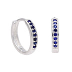 Boucles d'oreilles créoles en argent sterling avec saphir et zircone cubique pavées de 15 mm