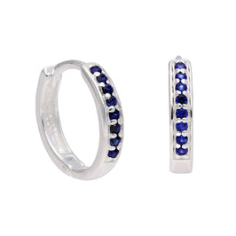 Boucles d'oreilles créoles en argent sterling avec saphir et zircone cubique pavées de 15 mm