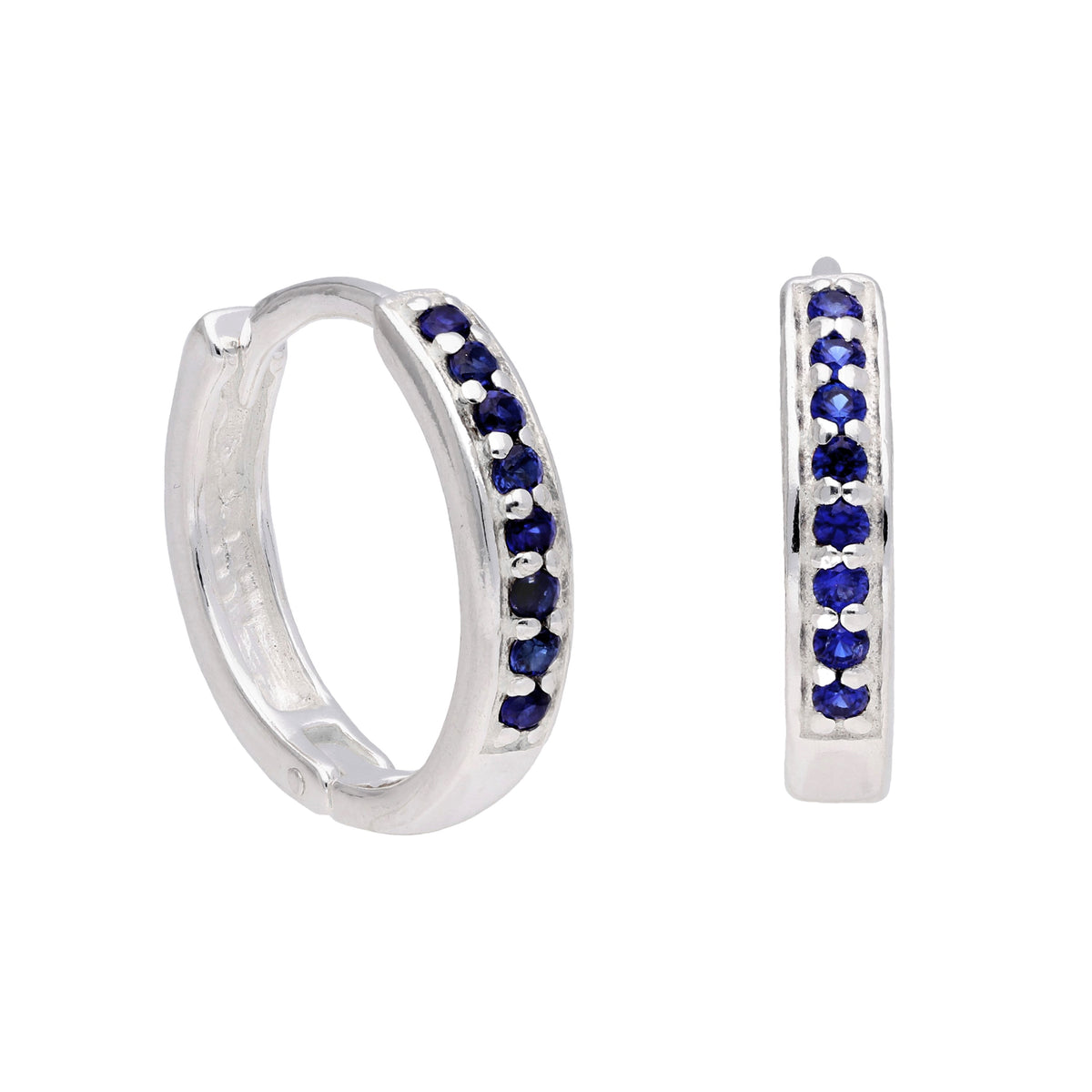 Boucles d'oreilles créoles en argent sterling avec saphir et zircone cubique pavées de 15 mm