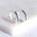 Boucles d'oreilles créoles en argent sterling avec saphir et zircone cubique pavées de 15 mm
