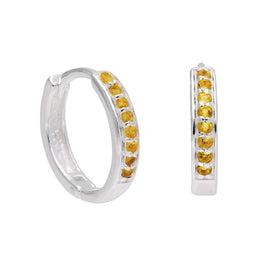 Boucles d'oreilles créoles en argent sterling avec citrine et zircone cubique pavées de 15 mm