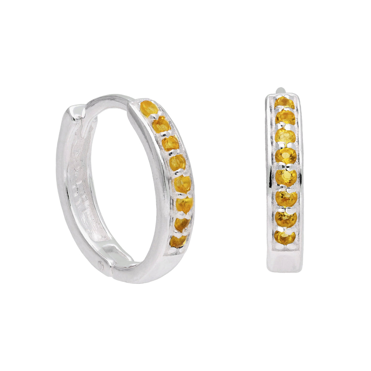 Boucles d'oreilles créoles en argent sterling avec citrine et zircone cubique pavées de 15 mm