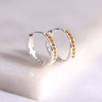 Boucles d'oreilles créoles en argent sterling avec citrine et zircone cubique pavées de 15 mm