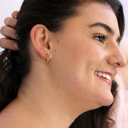 Boucles d'oreilles créoles en argent sterling plaqué or avec saphir et zircone cubique de 15 mm