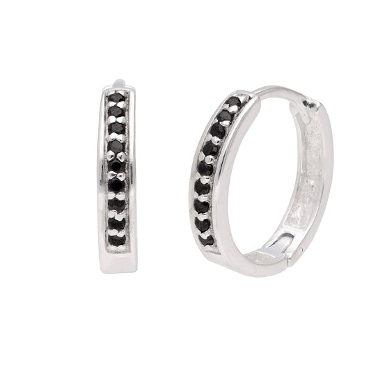 Boucles d'oreilles créoles en argent sterling avec pavé de zircones cubiques noires de 19 mm