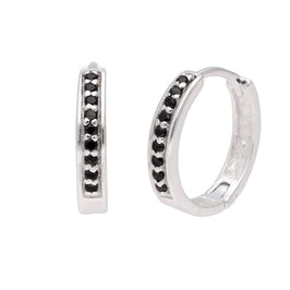 Boucles d'oreilles créoles en argent sterling avec pavé de zircones cubiques noires de 19 mm