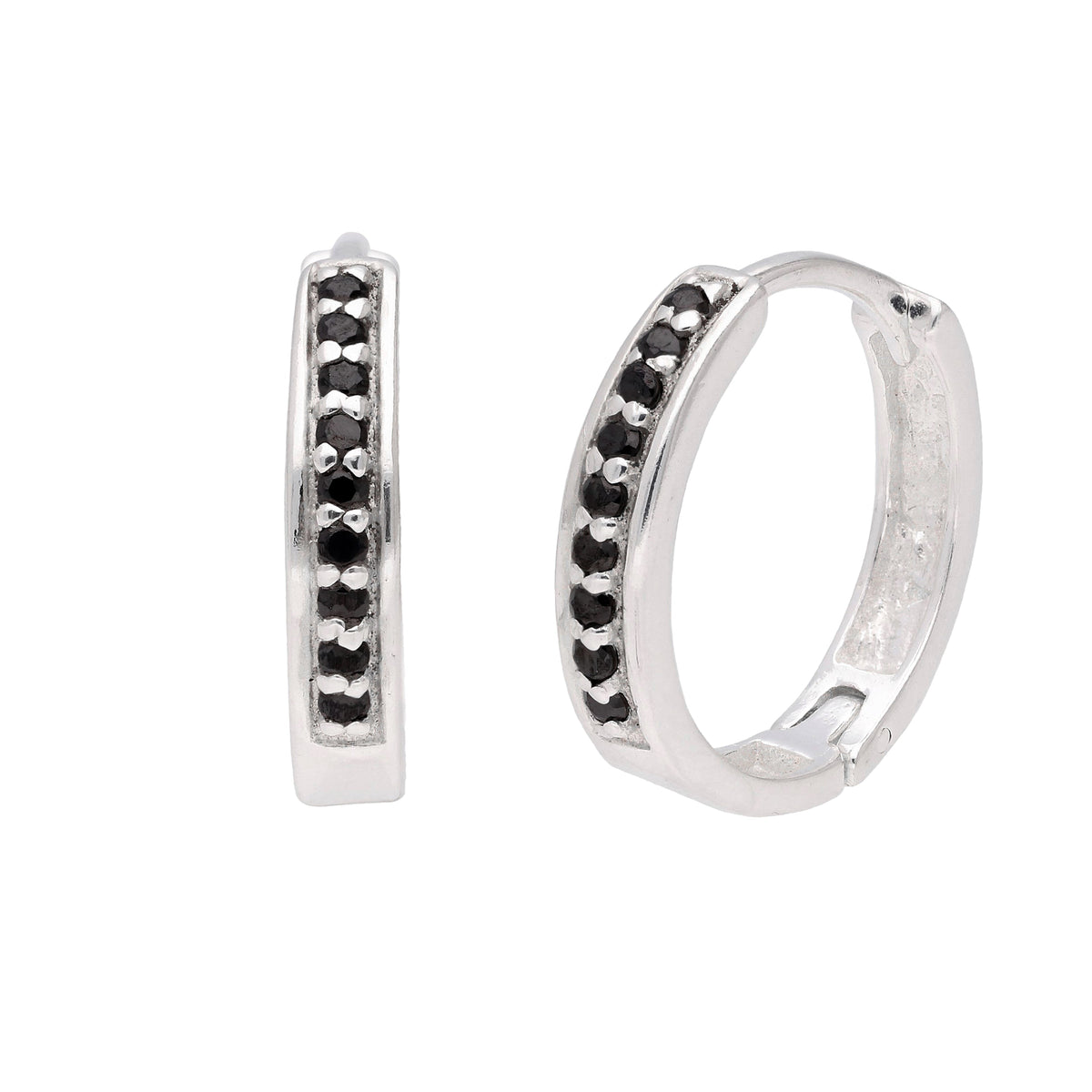 Boucles d'oreilles créoles en argent sterling avec pavé de zircones cubiques noires de 19 mm