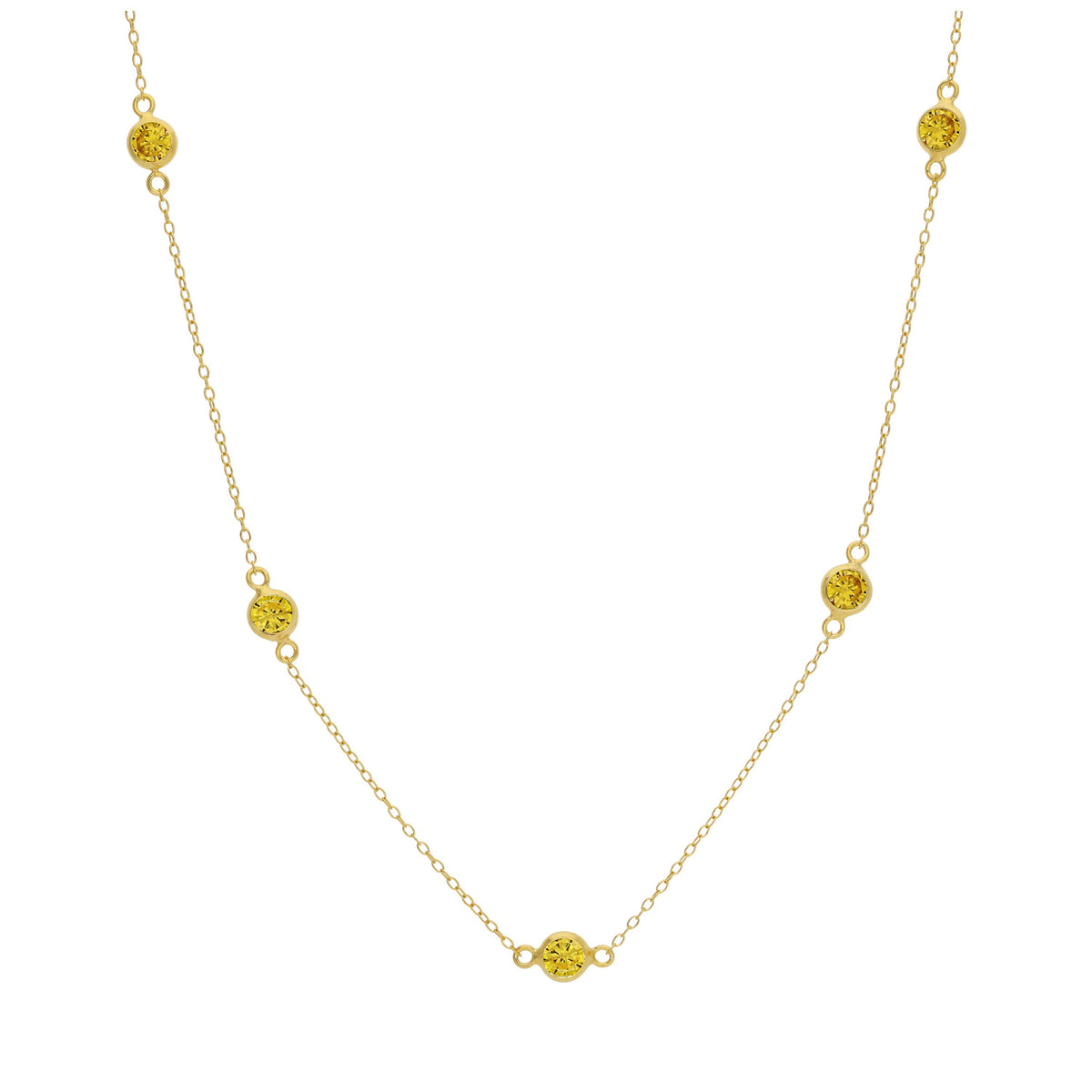 Collier en argent sterling plaqué or avec plusieurs pierres de naissance en citrine et zircone cubique