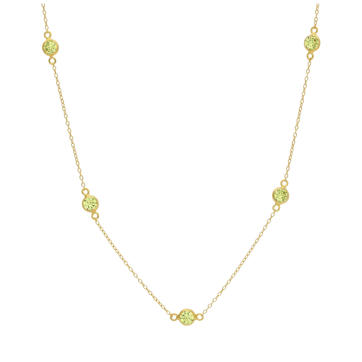 Collier en argent sterling plaqué or avec pierres de naissance en zircone cubique multi-péridot