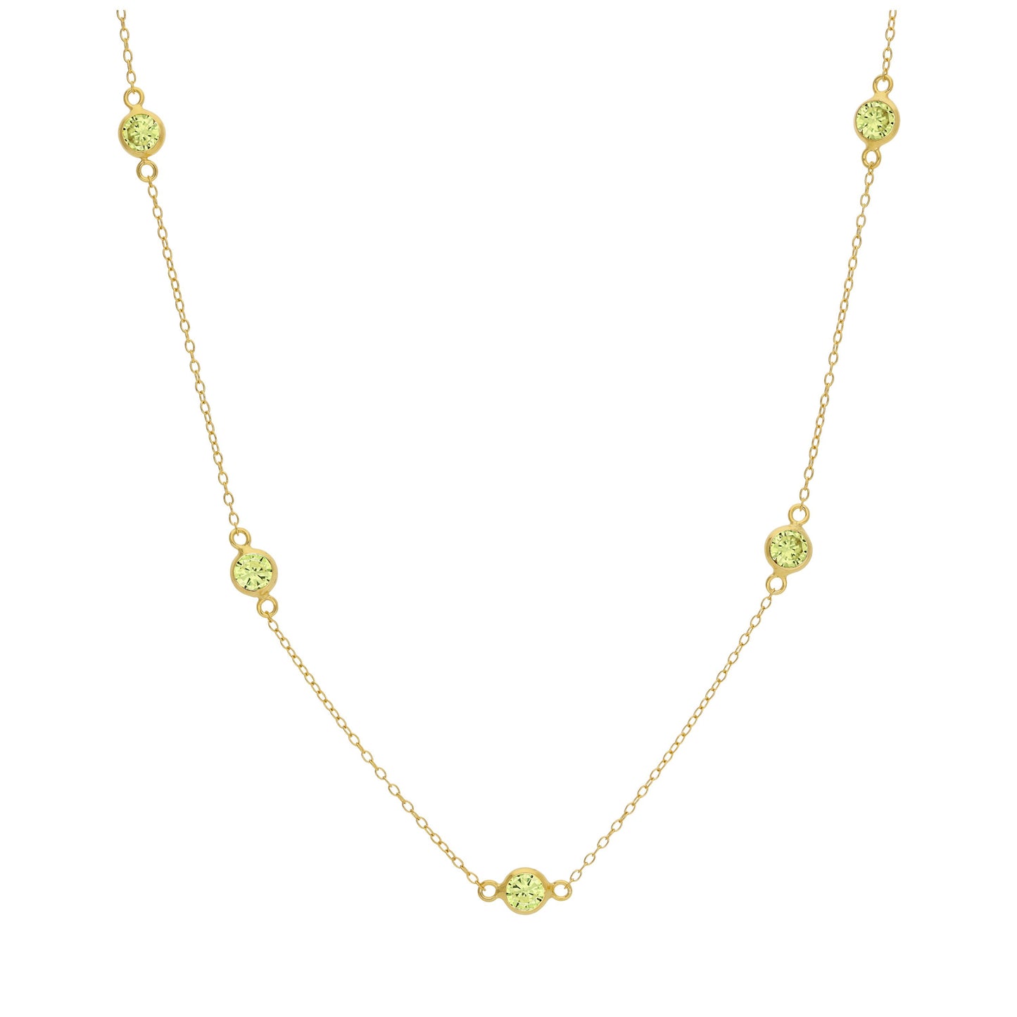 Collier en argent sterling plaqué or avec pierres de naissance en zircone cubique multi-péridot