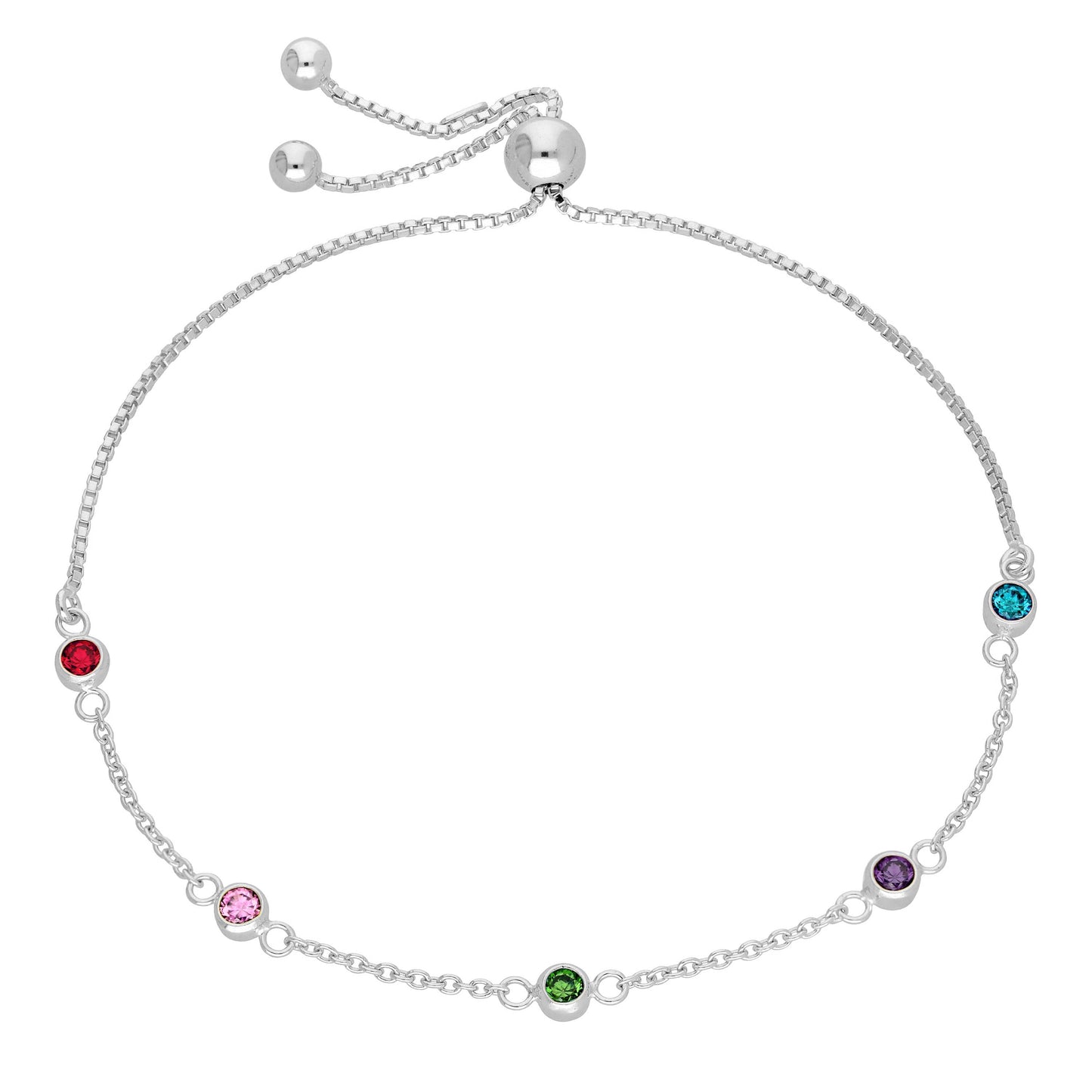 Bracelet réglable en argent sterling avec plusieurs zircons cubiques arc-en-ciel