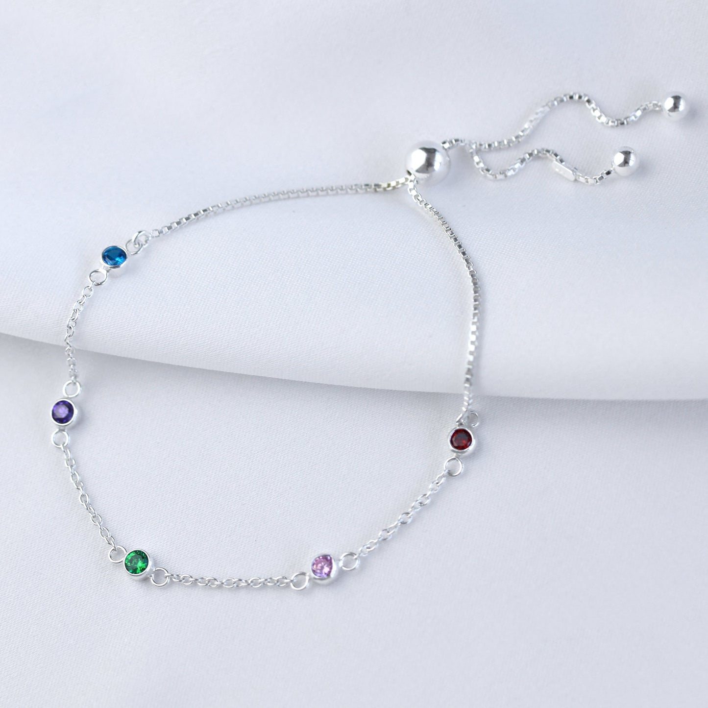 Bracelet réglable en argent sterling avec plusieurs zircons cubiques arc-en-ciel