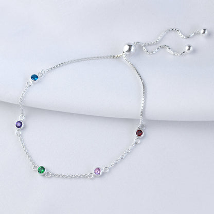 Bracelet réglable en argent sterling avec plusieurs zircons cubiques arc-en-ciel