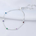 Bracelet réglable en argent sterling avec plusieurs zircons cubiques arc-en-ciel
