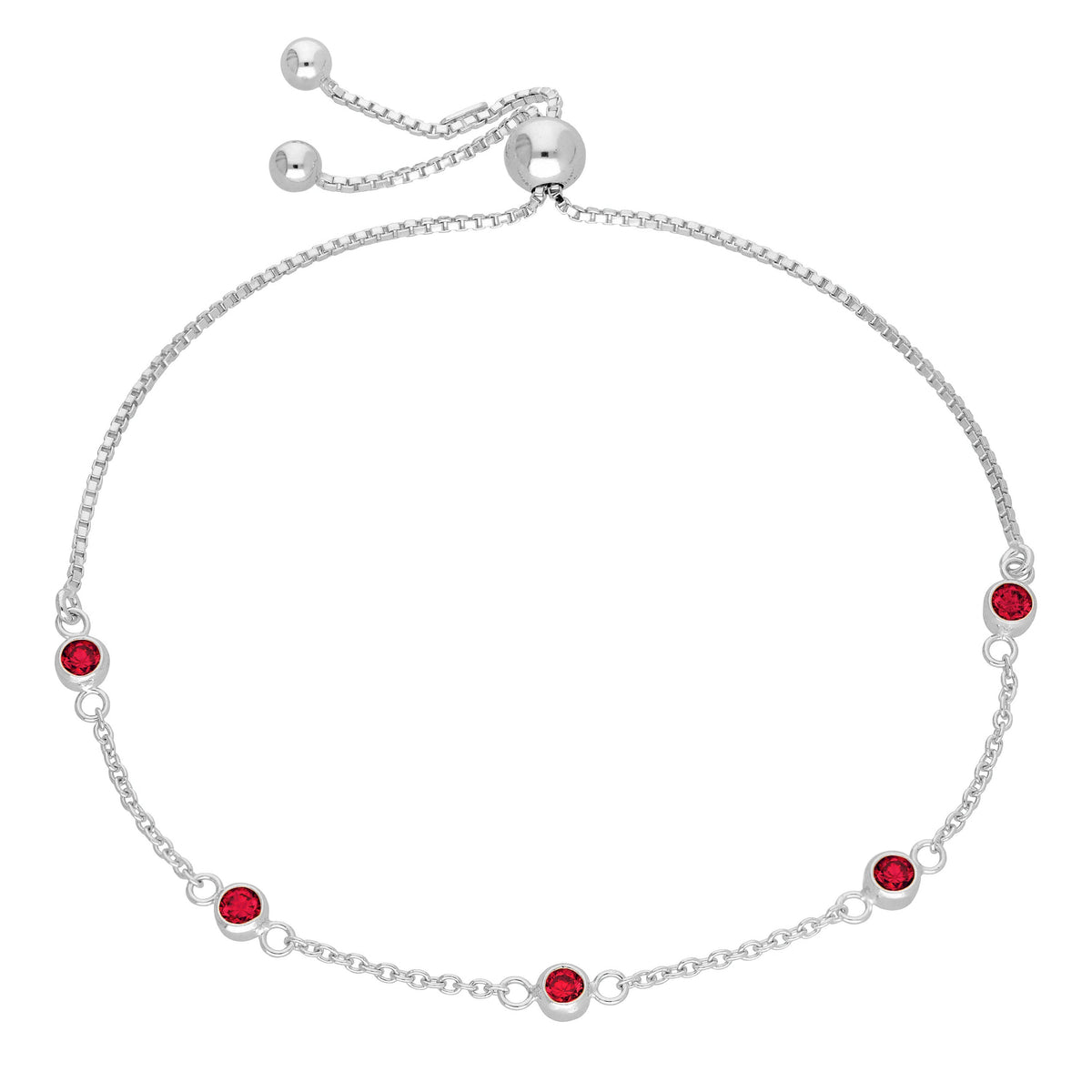 Bracelet réglable en argent sterling avec plusieurs grenats et zircones cubiques