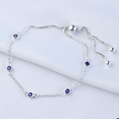 Bracelet réglable en argent sterling avec plusieurs améthystes et zircones cubiques