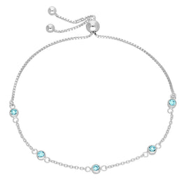 Bracelet réglable en argent sterling avec plusieurs aigue-marines et zircones cubiques