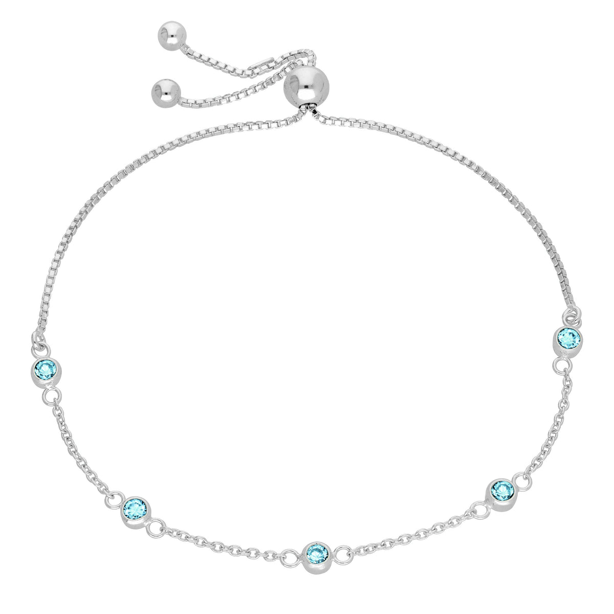 Bracelet réglable en argent sterling avec plusieurs aigue-marines et zircones cubiques